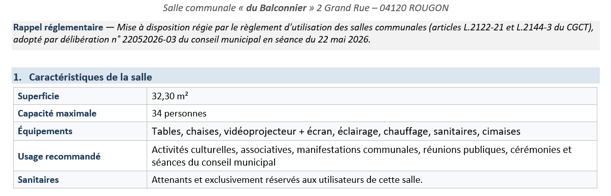 Caractéristique salle Balconnier