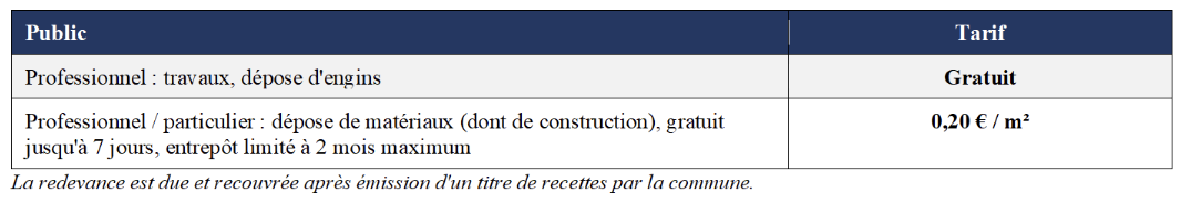 Tarifs ODPC travaux dépose matériaux